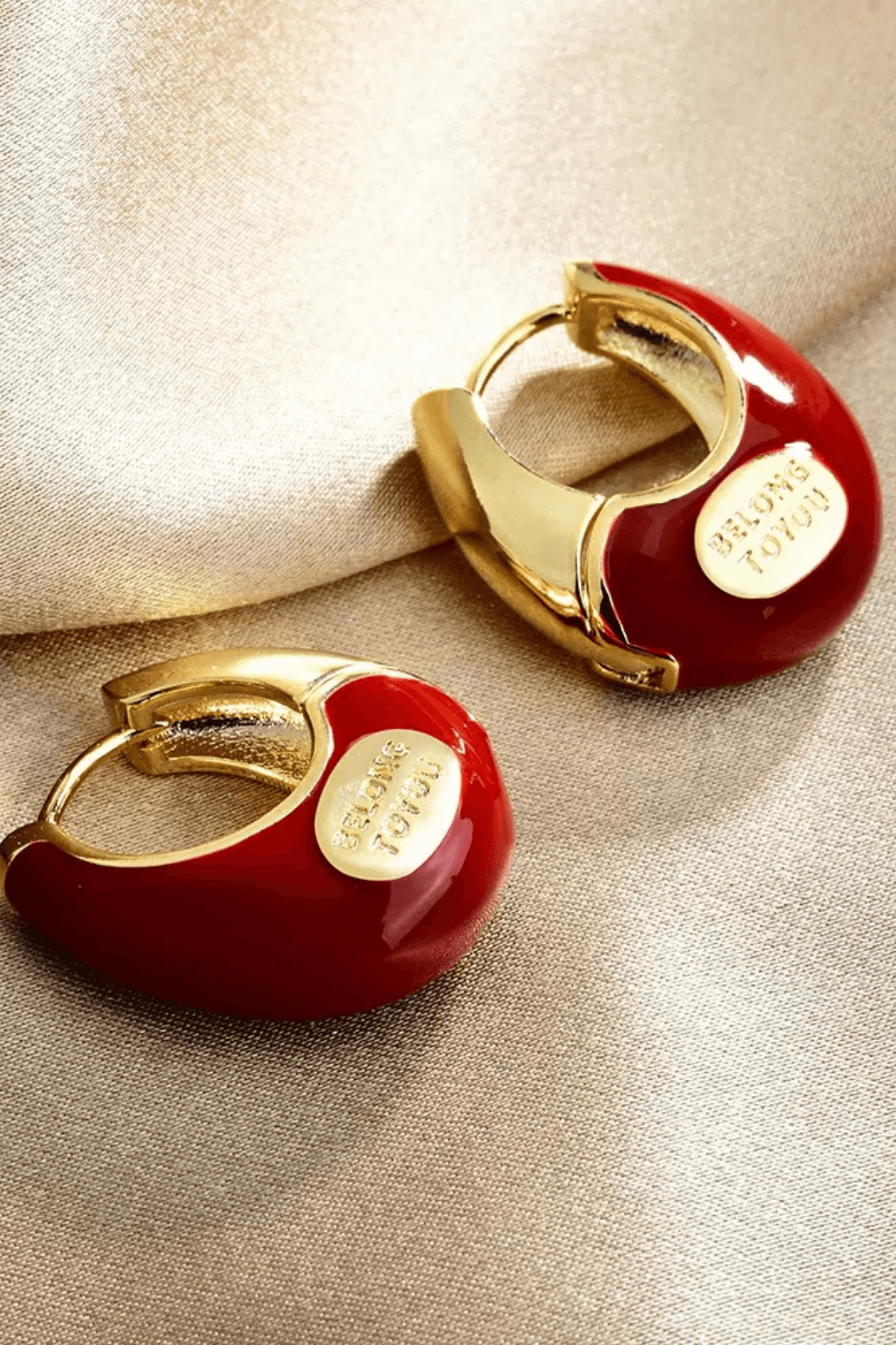 Red Enamel Letter Tag Hoop Earrings Avalabel