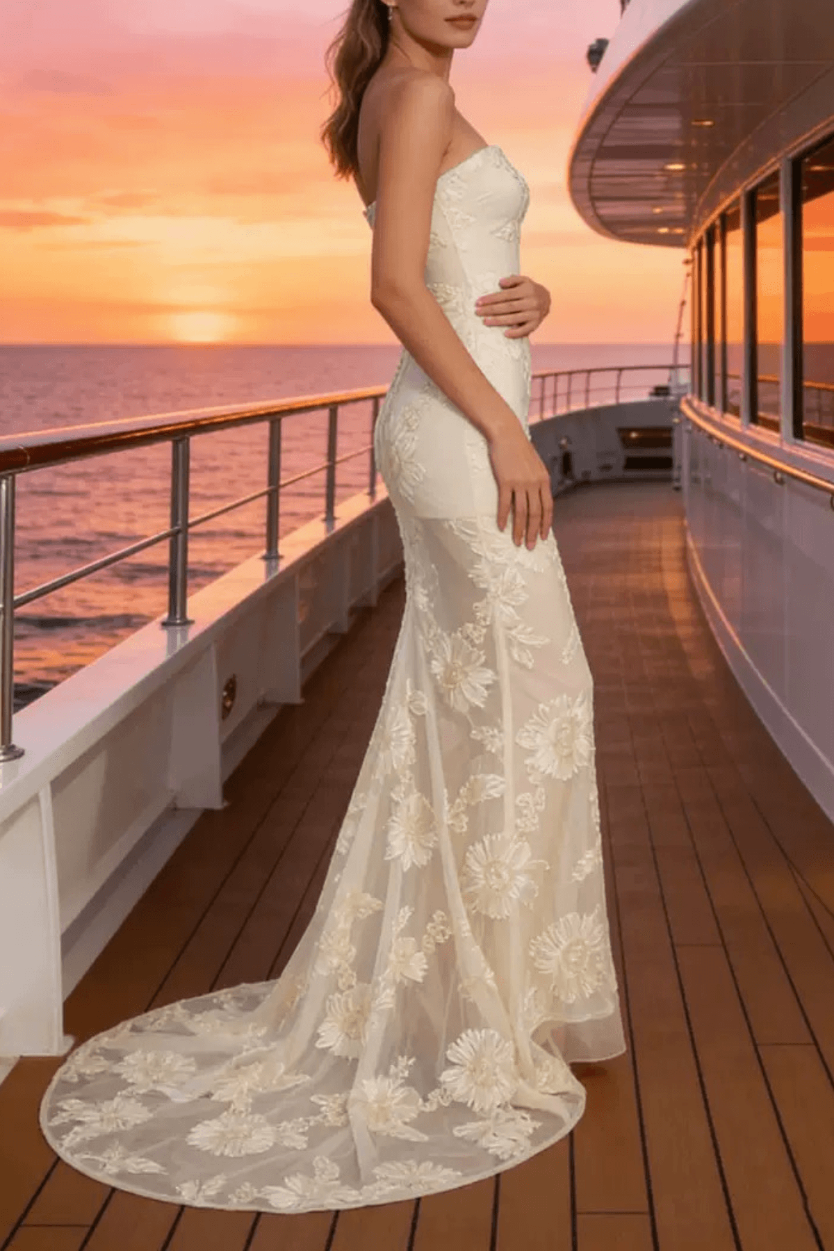 Liora Strapless Floral Appliqué Mermaid Dress Avalabel