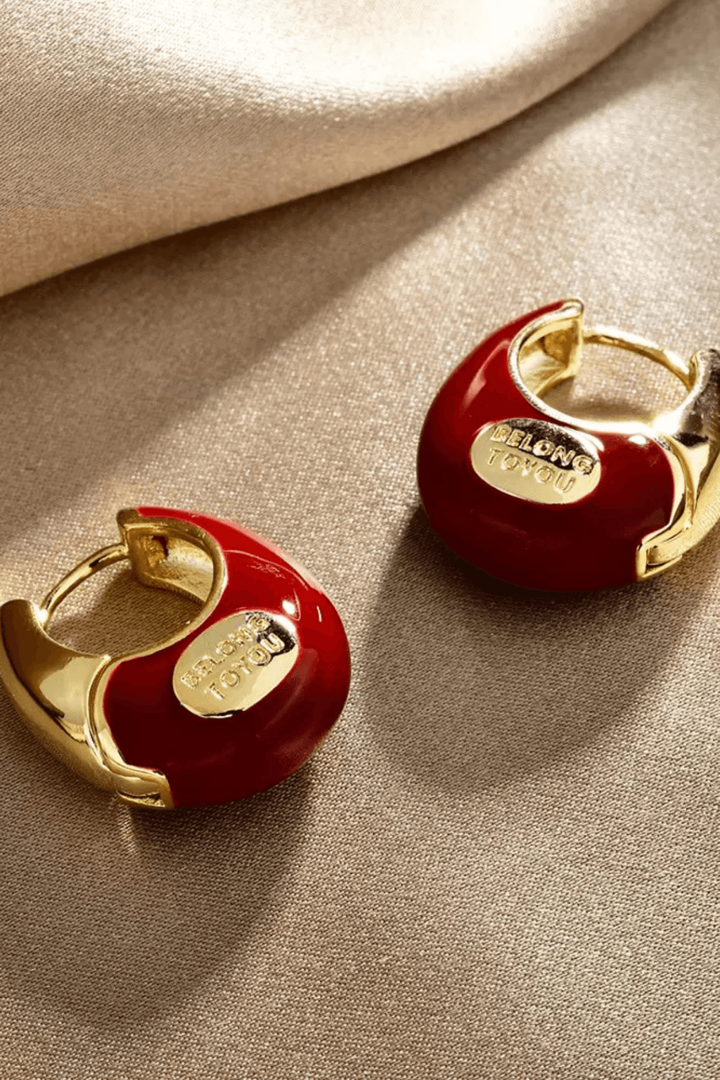 Red Enamel Letter Tag Hoop Earrings Avalabel
