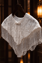 White Lace Beaded Fringe Capelet Shawl Avalabel