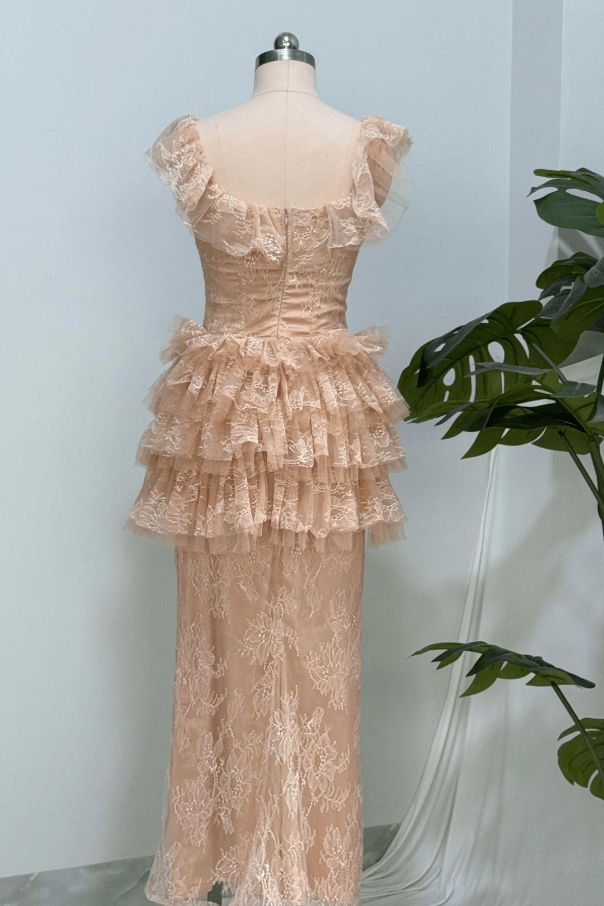 Bella Pink Lace Ruffle Corset Mermaid Dress Avalabel