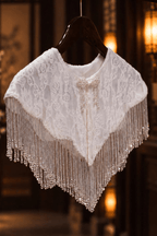 White Lace Beaded Fringe Capelet Shawl Avalabel