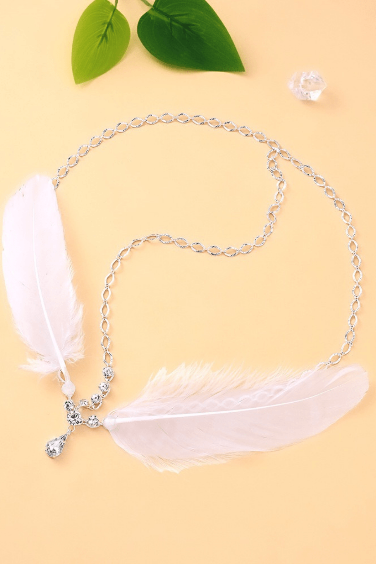 Boho White Feather Crystal Forehead Head Chain Avalabel
