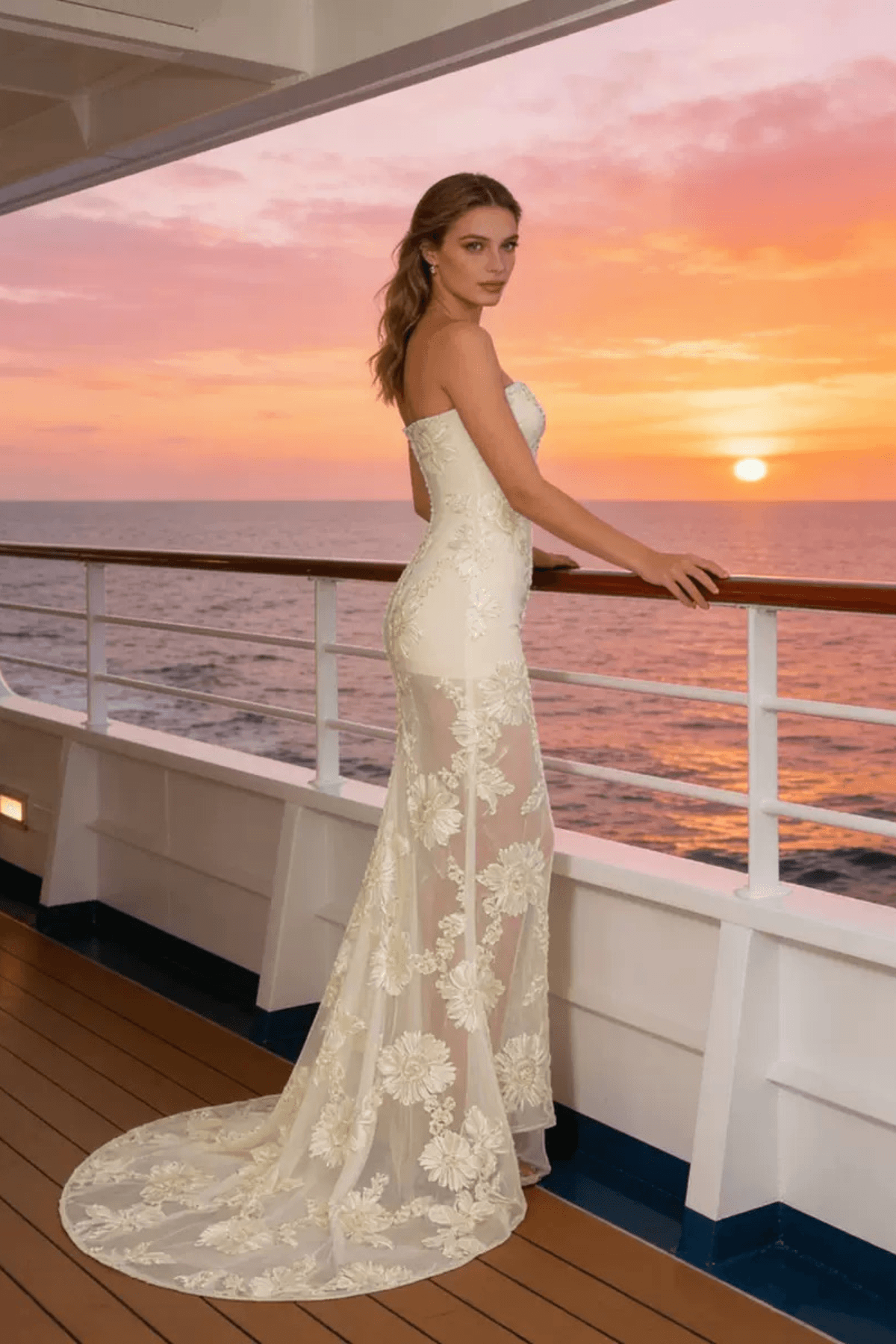 Liora Strapless Floral Appliqué Mermaid Dress Avalabel