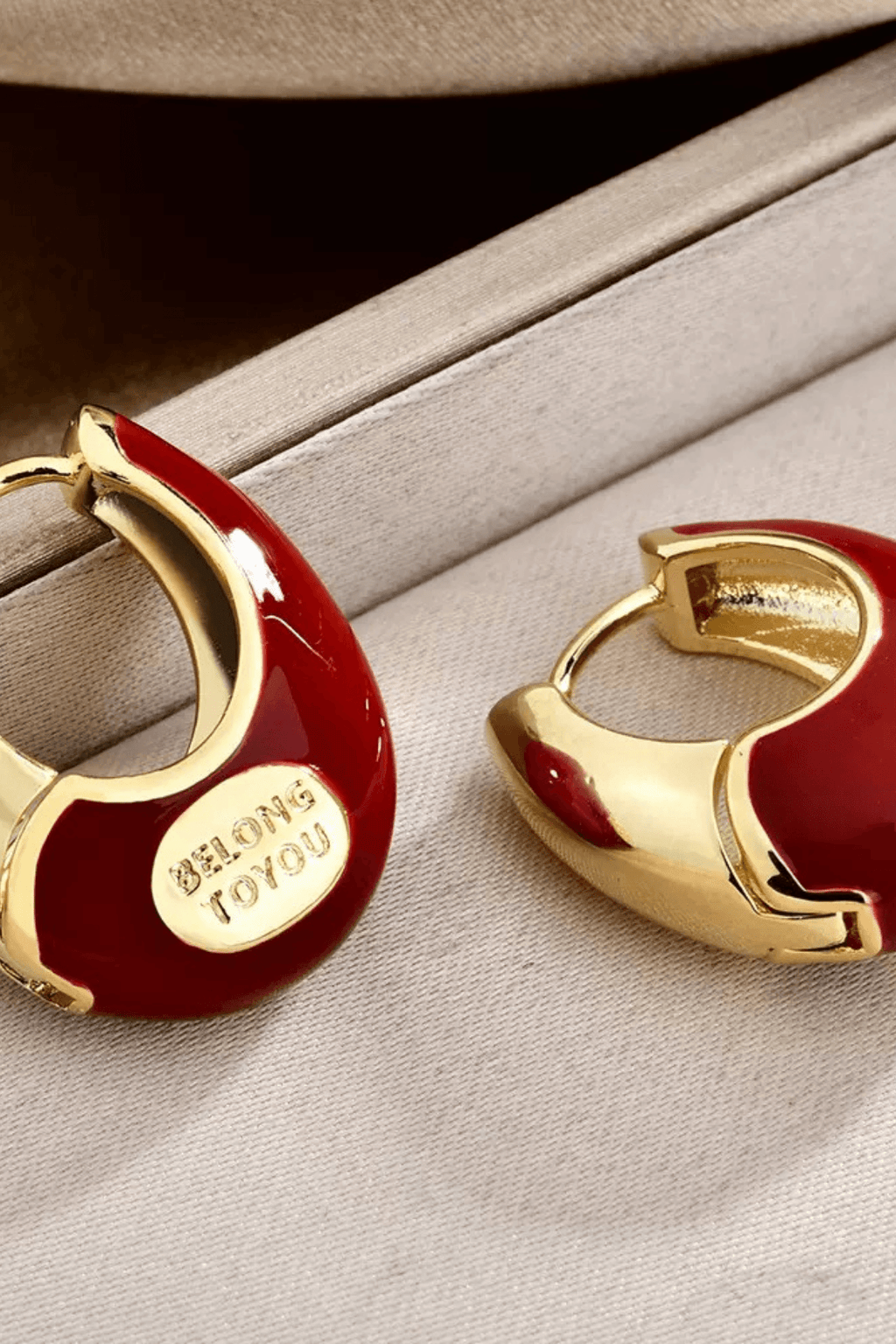 Red Enamel Letter Tag Hoop Earrings Avalabel