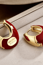 Red Enamel Letter Tag Hoop Earrings Avalabel