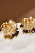 Gold Tiger‑Eye Crystal Tassel Earrings Avalabel