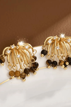 Gold Tiger‑Eye Crystal Tassel Earrings Avalabel