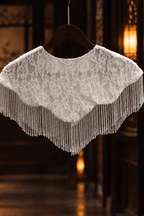 White Lace Beaded Fringe Capelet Shawl Avalabel