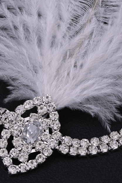 Gatsby Flapper Rhinestone Feather Forehead Headband Avalabel