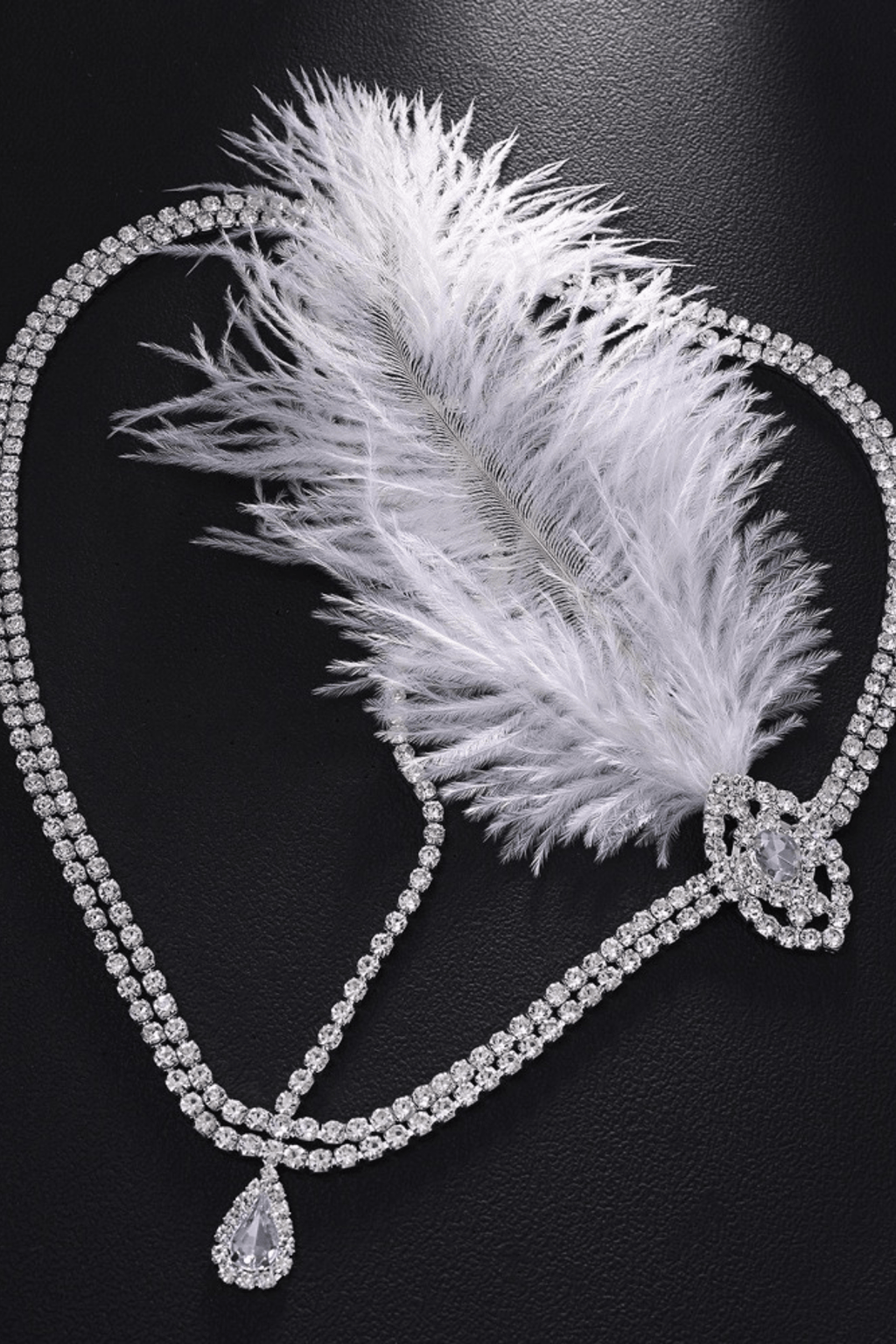 Gatsby Flapper Rhinestone Feather Forehead Headband Avalabel