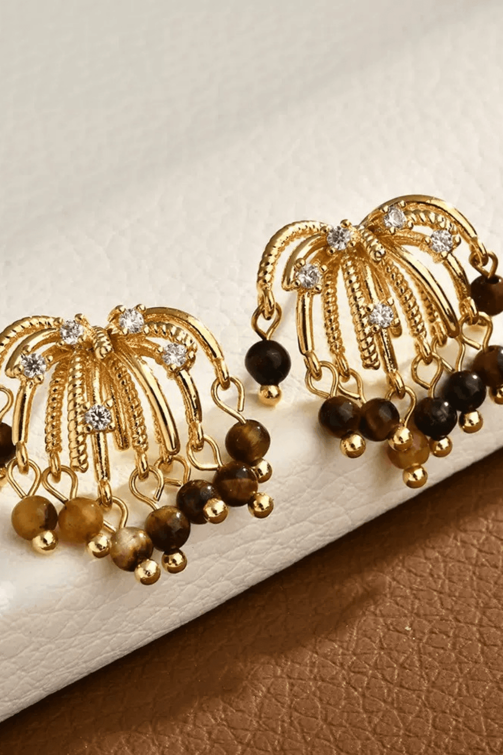 Gold Tiger‑Eye Crystal Tassel Earrings Avalabel