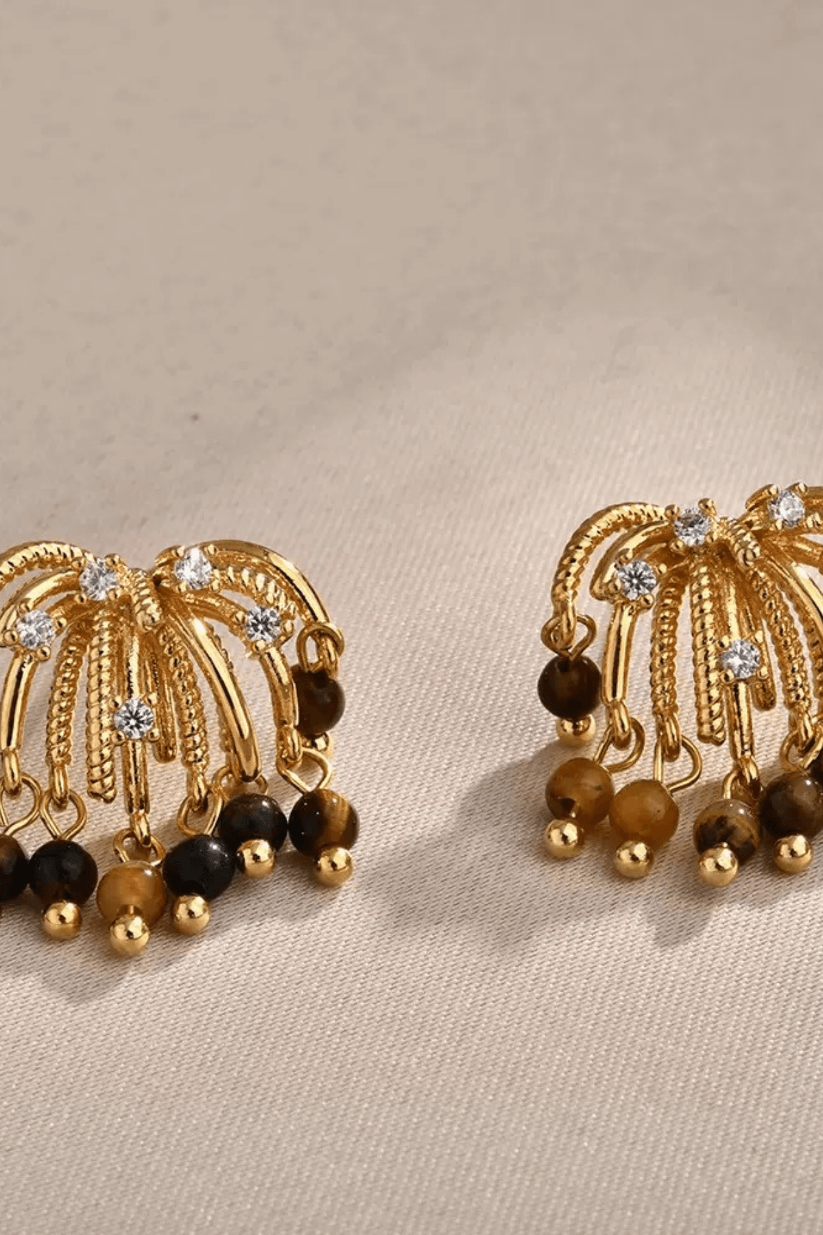 Gold Tiger‑Eye Crystal Tassel Earrings Avalabel
