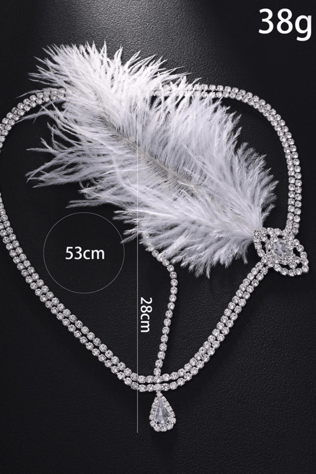 Gatsby Flapper Rhinestone Feather Forehead Headband Avalabel