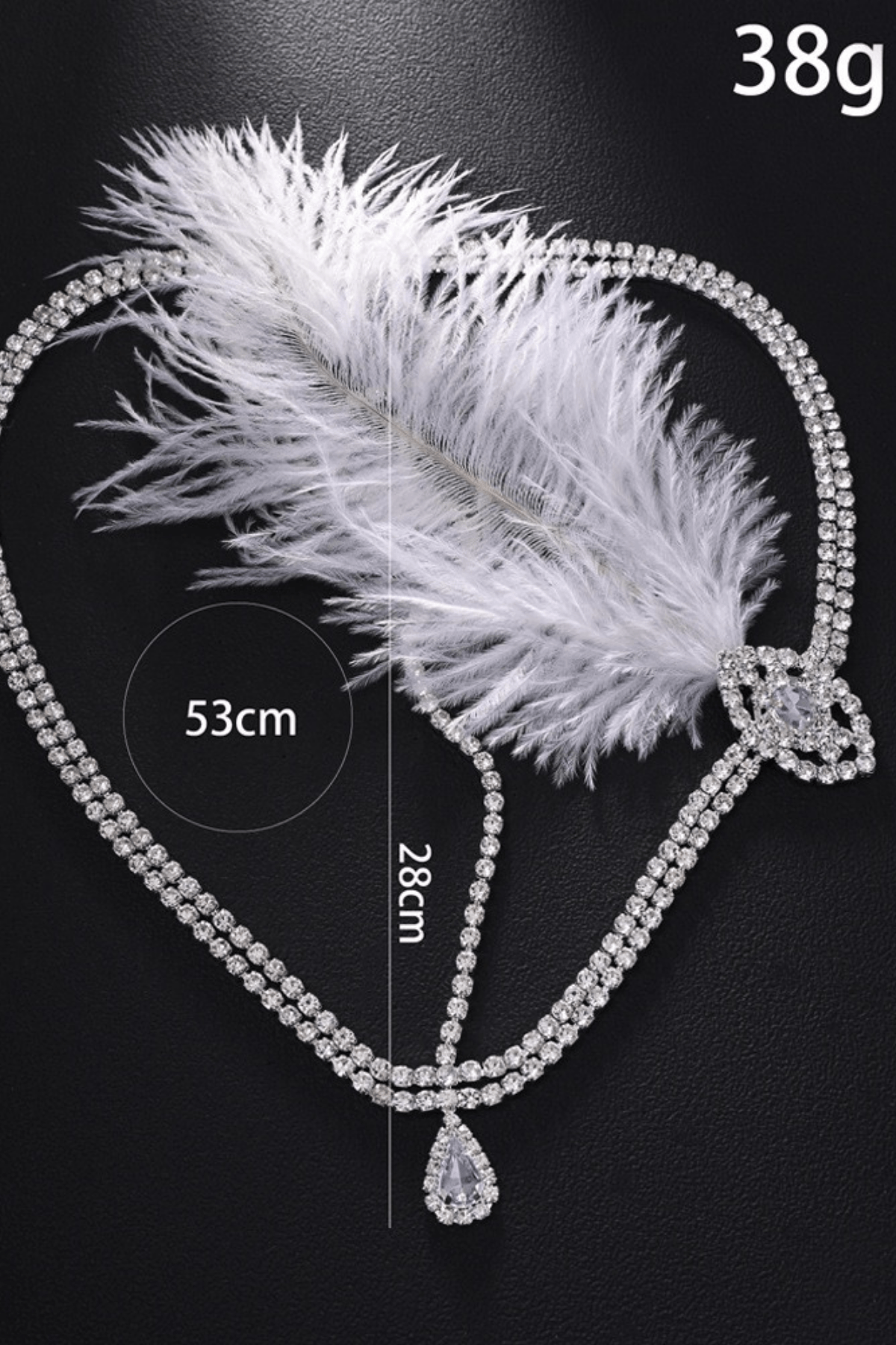 Gatsby Flapper Rhinestone Feather Forehead Headband Avalabel