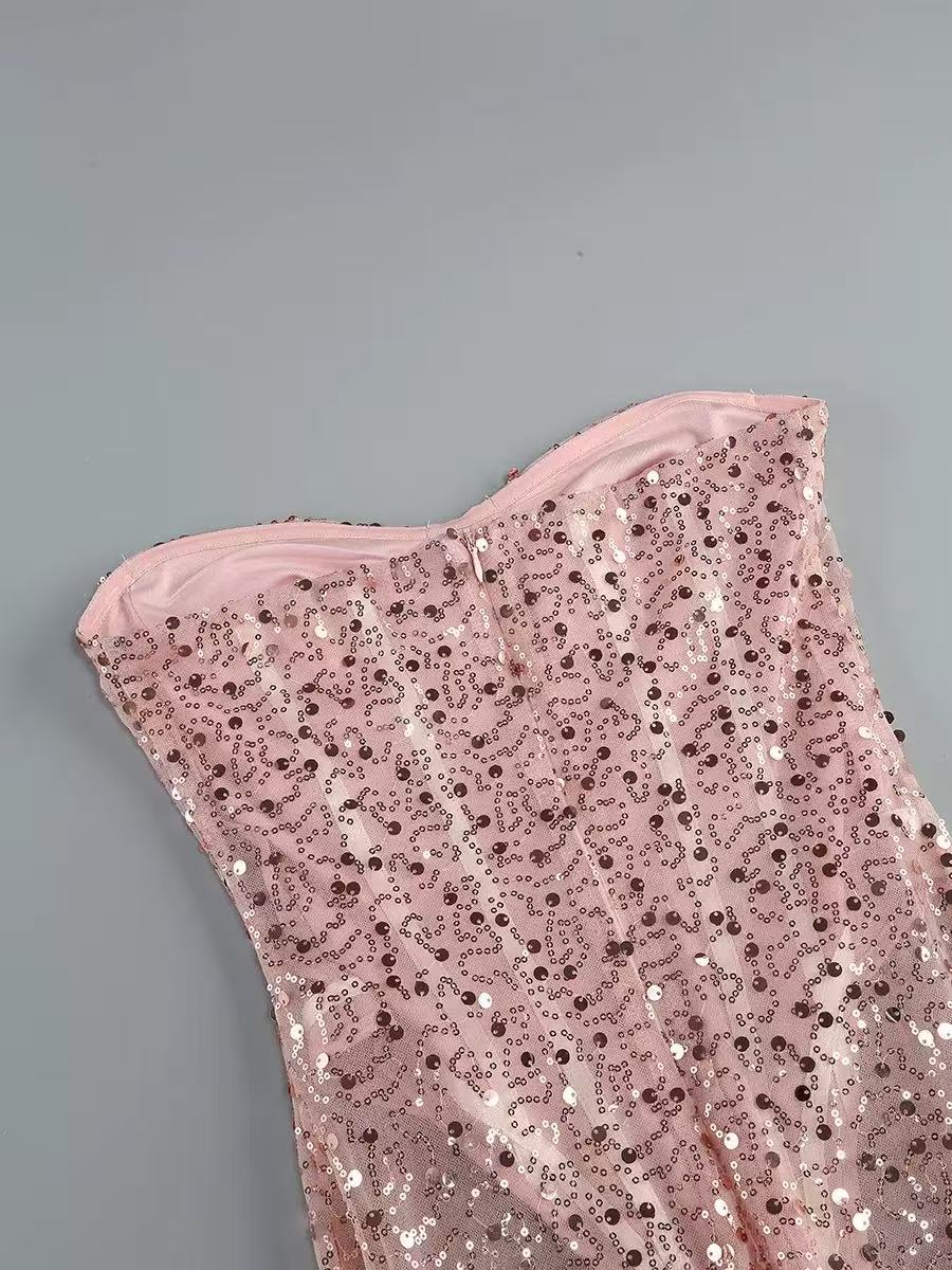 Sequined Pink Maxi Dress Avalabel