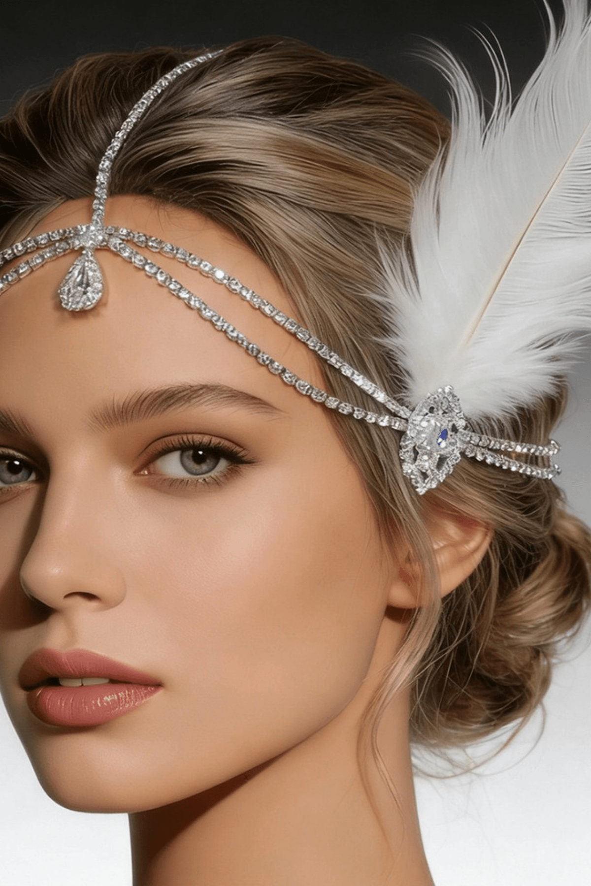 Gatsby Flapper Rhinestone Feather Forehead Headband Avalabel