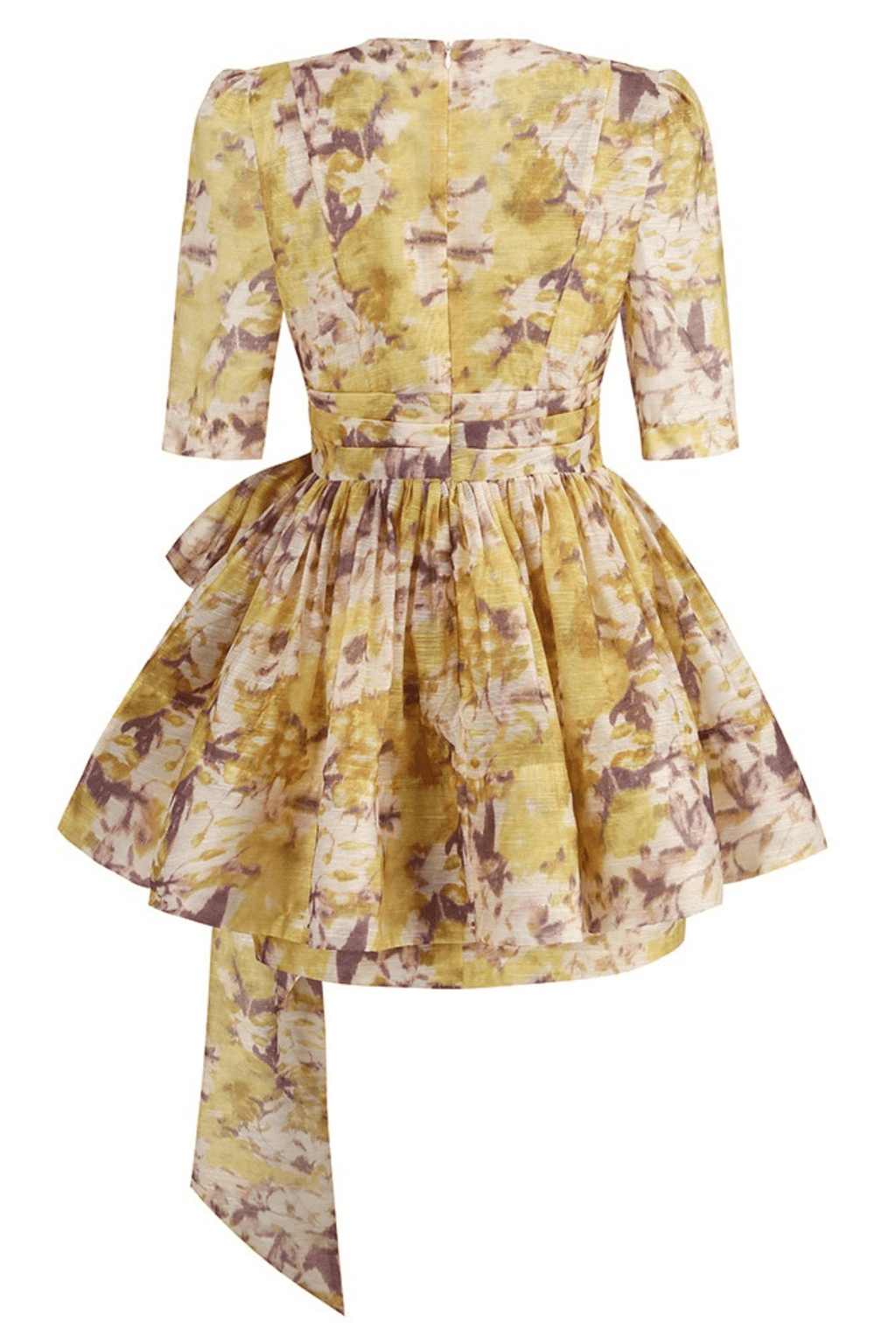Carol Yellow Print Deep V Tie Waist Mini Dress Avalabel