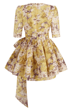 Carol Yellow Print Deep V Tie Waist Mini Dress Avalabel