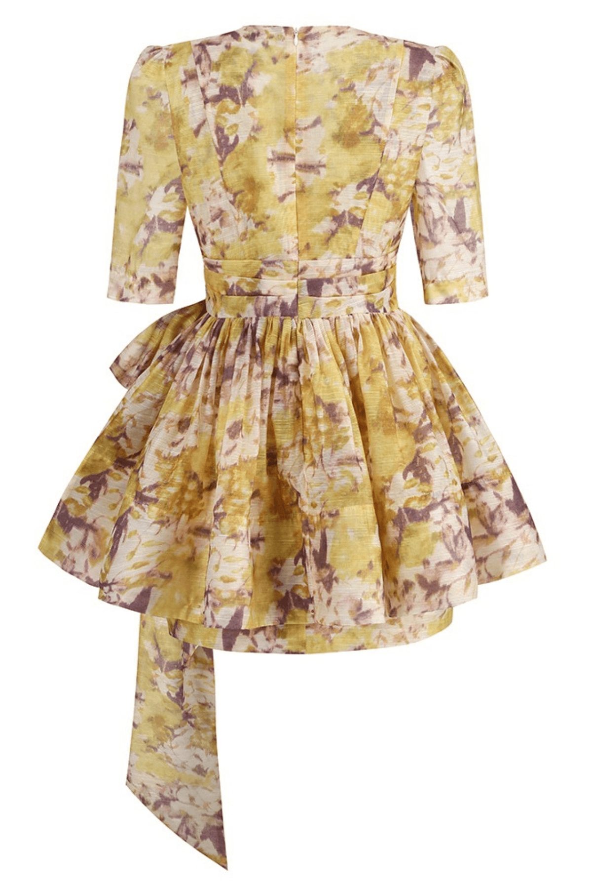 Carol Yellow Print Deep V Tie Waist Mini Dress Avalabel