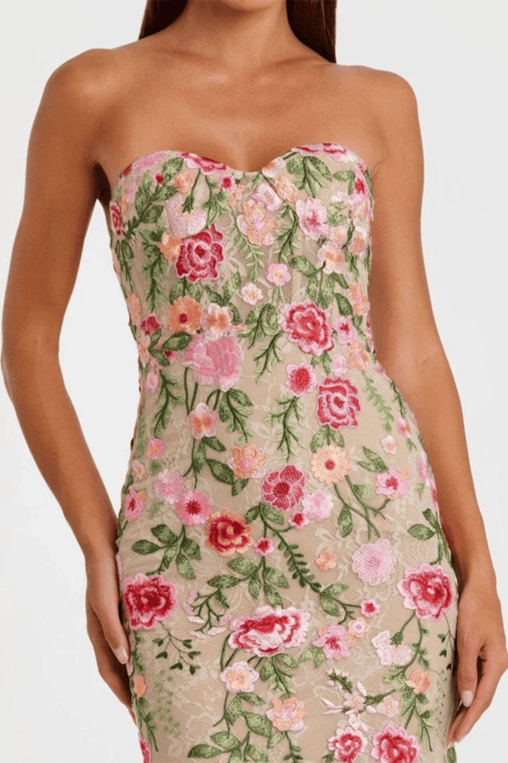 Emily Strapless Floral Embroidered Mermaid Dress Avalabel