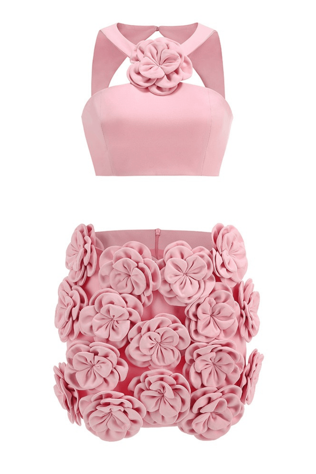 Ella Pink Floral Embellished Crop Top Two Piece Dress Avalabel