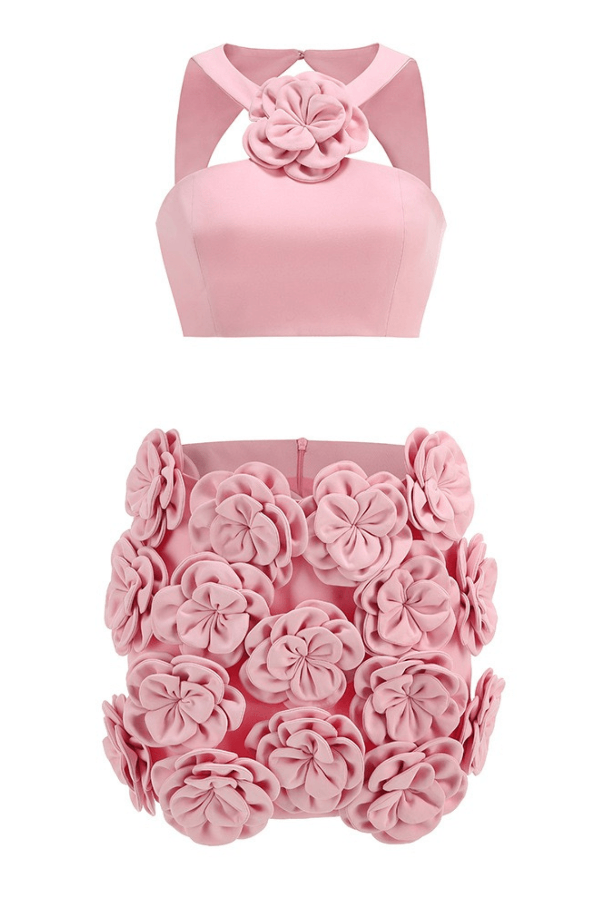 Ella Pink Floral Embellished Crop Top Two Piece Dress Avalabel