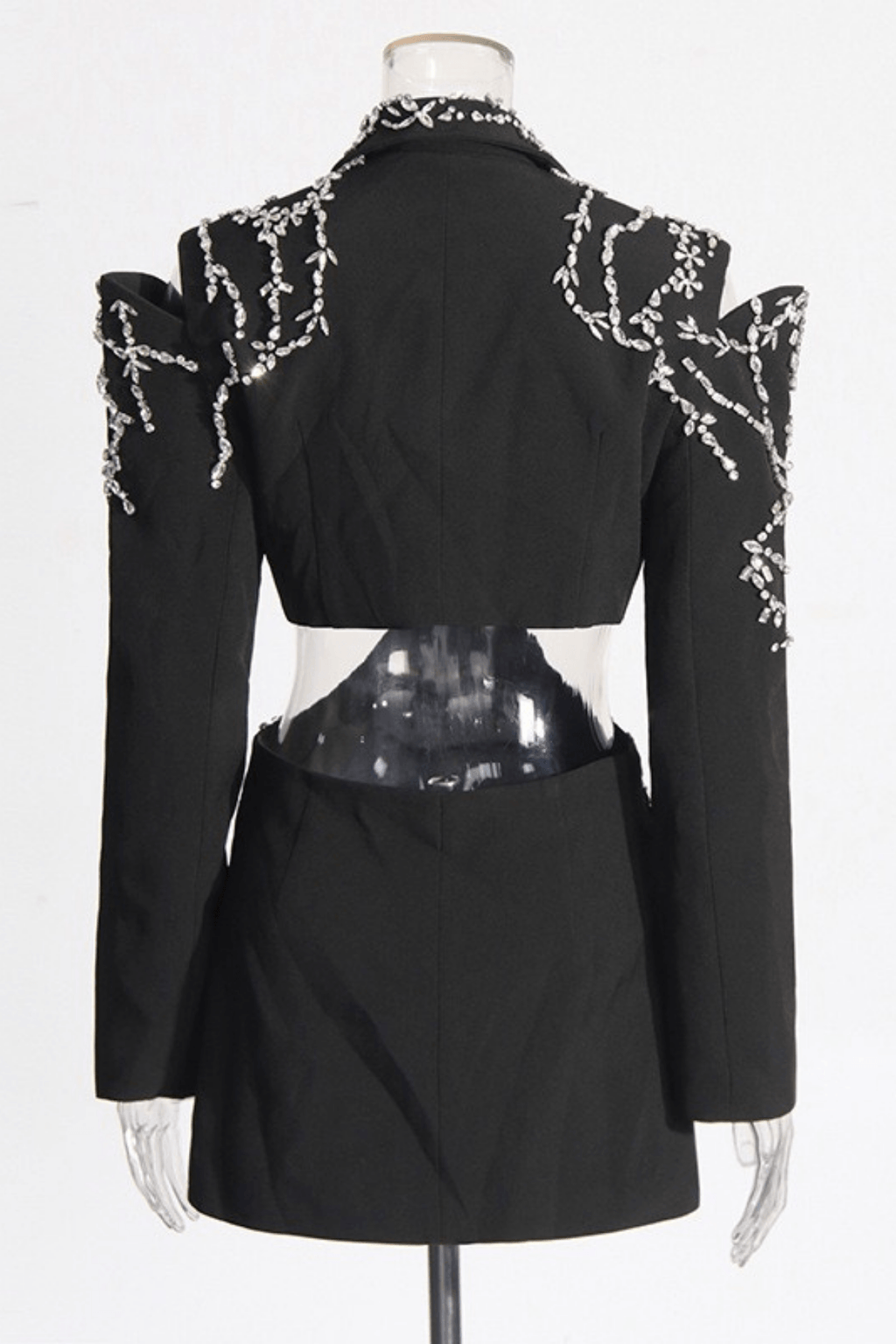 Daria Black Cutout Rhinestone Embellished Blazer Avalabel