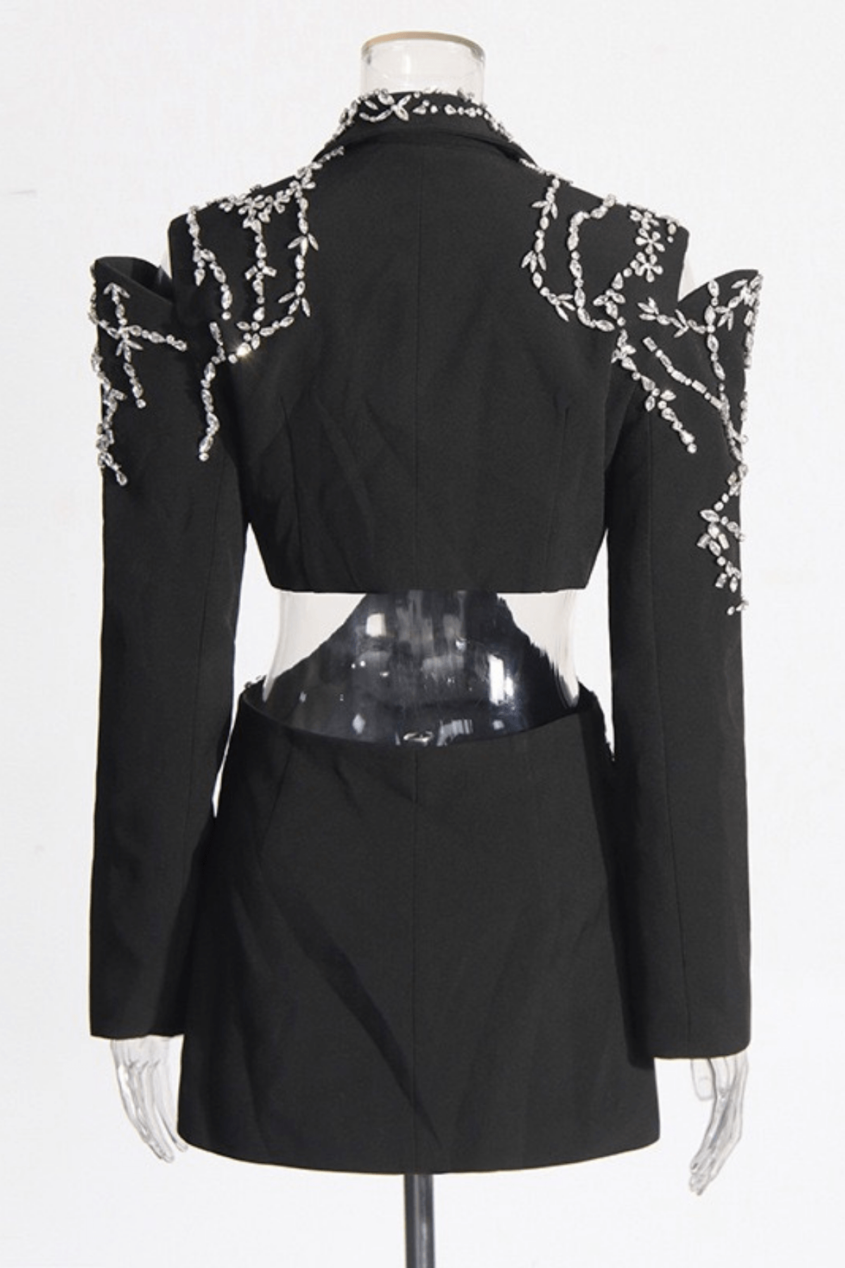 Daria Black Cutout Rhinestone Embellished Blazer Avalabel