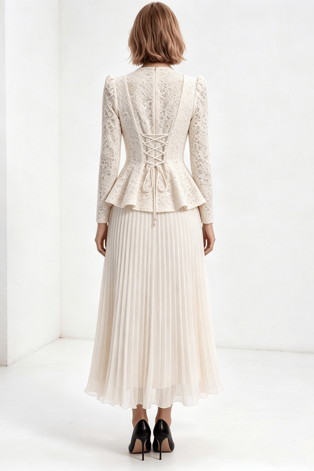 Lucy Lace Top and Pleated Skirt Two Piece Set Avalabel