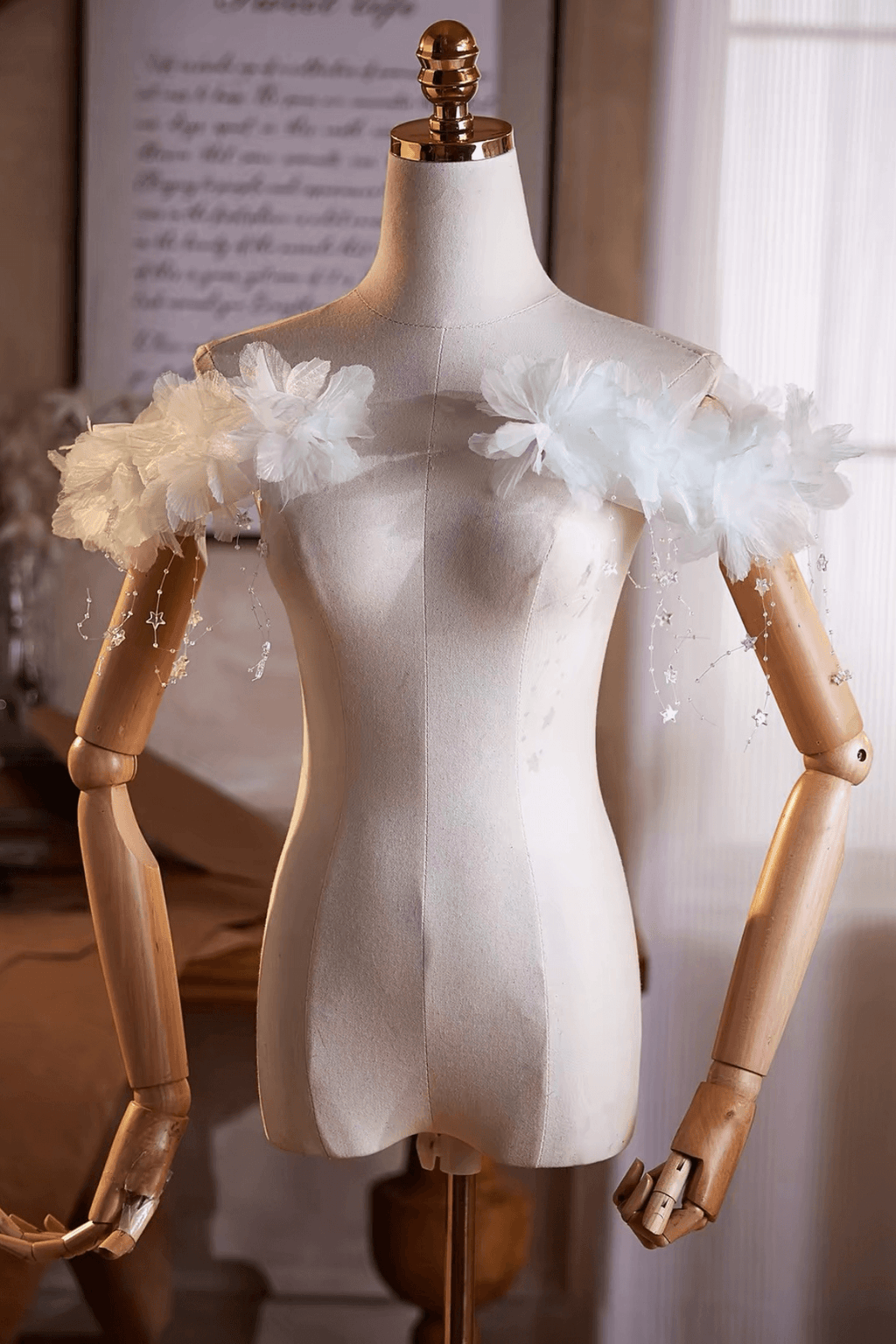 White 3D Flower Star Beaded Tassel Shawl Avalabel