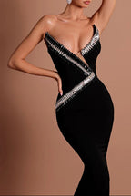 tiffany off-shoulder Rhinestone maxi dress in black Avalabel