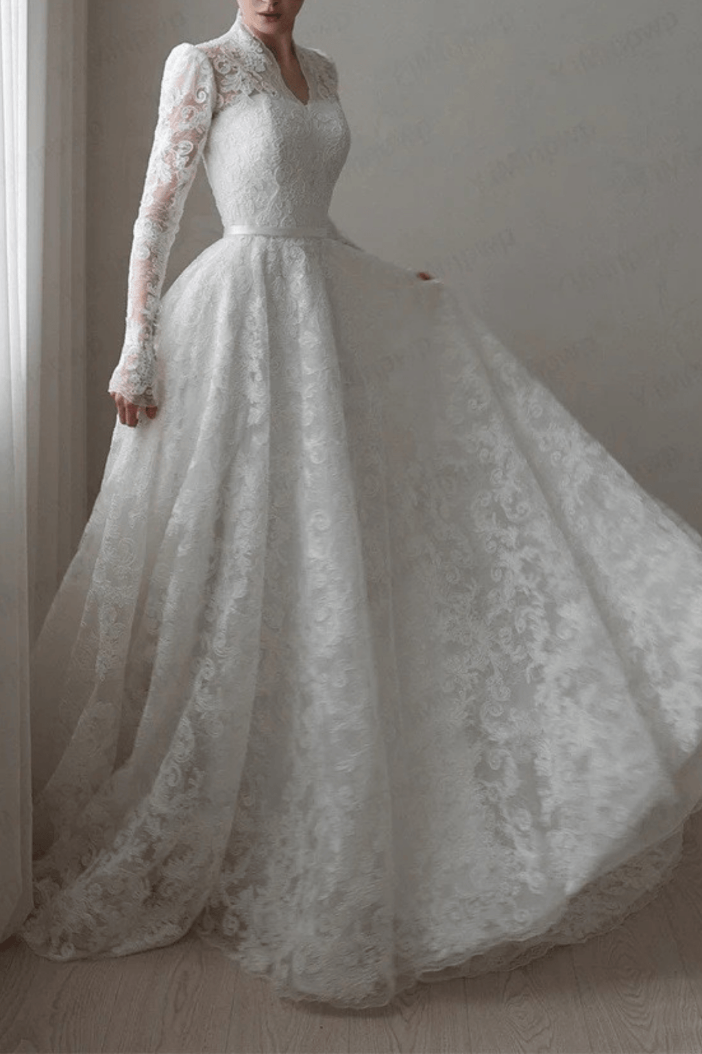 Vicky White Lace Long Sleeve Ball Gown Wedding Dress Avalabel