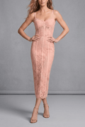 Ruby Pink Spaghetti Strap Lace Midi Dress Avalabel