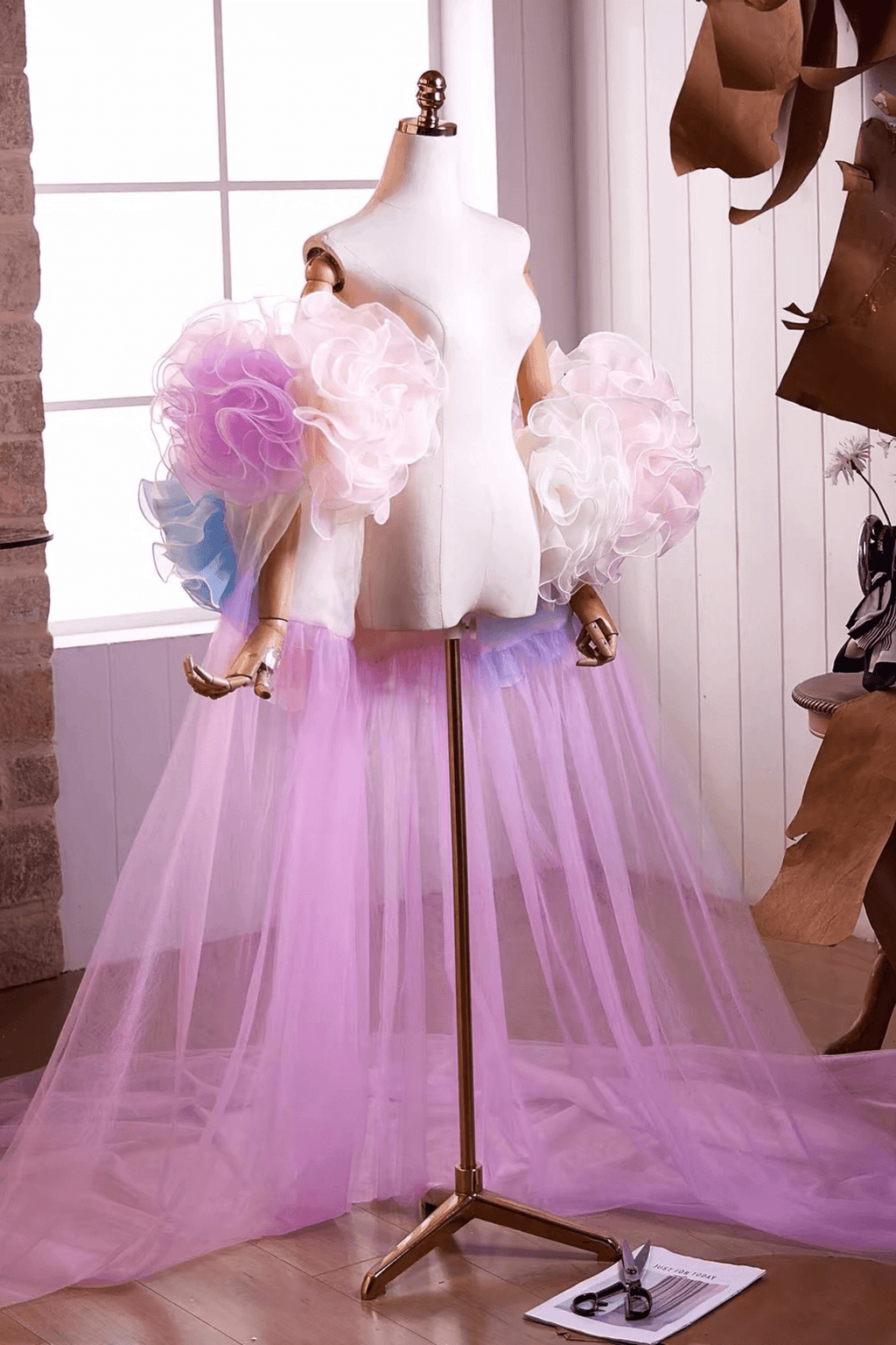 Pastel Ruffled Floral Tulle Shawl Avalabel
