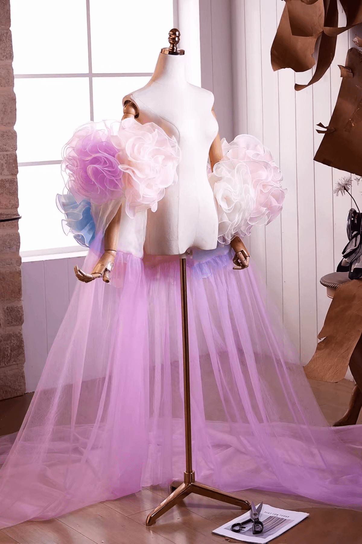 Pastel Ruffled Floral Tulle Shawl Avalabel