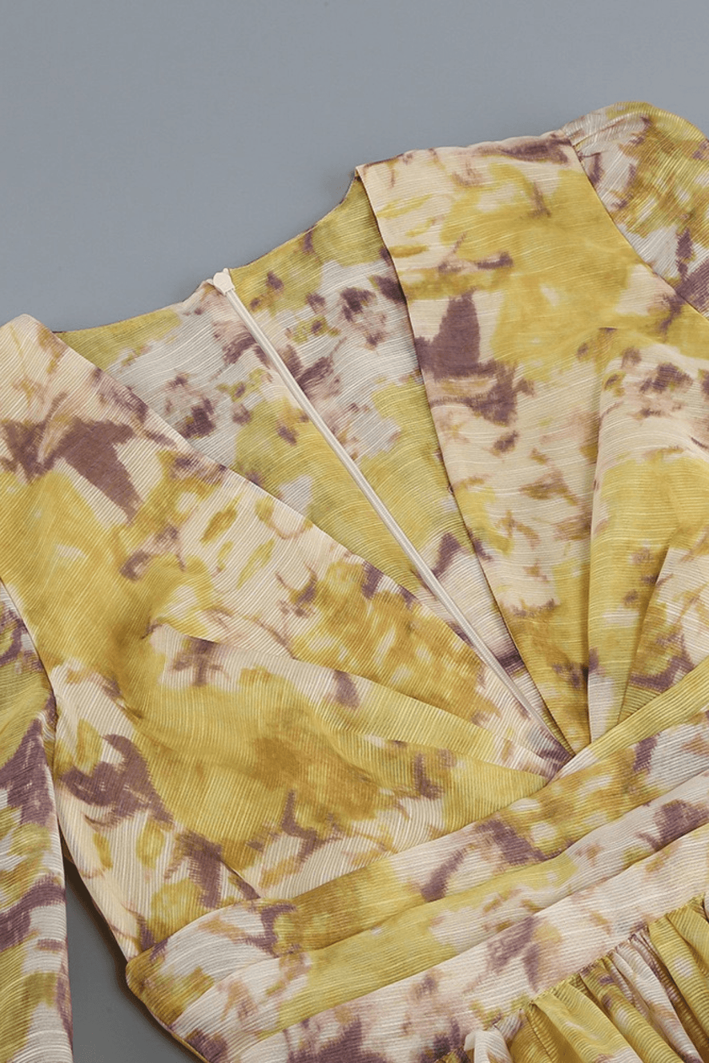 Carol Yellow Print Deep V Tie Waist Mini Dress Avalabel