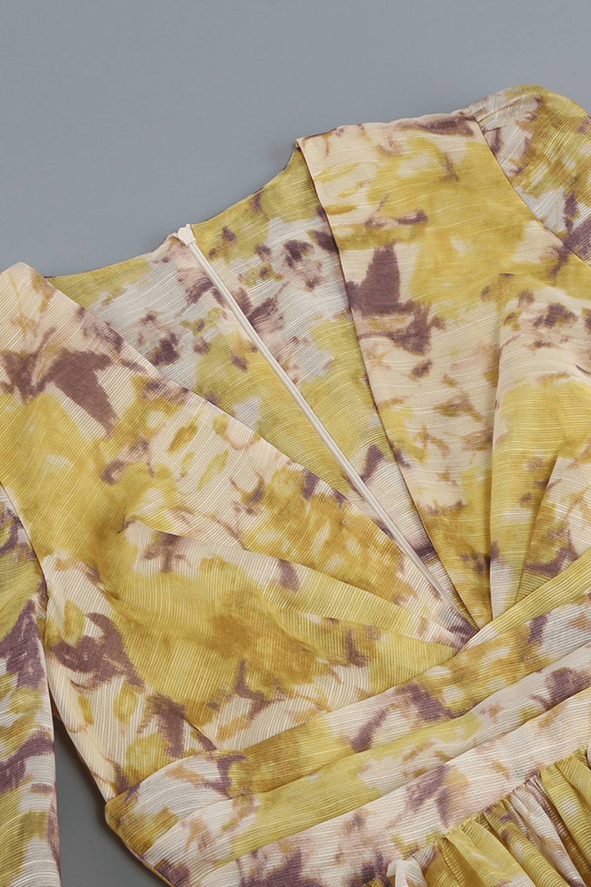 Carol Yellow Print Deep V Tie Waist Mini Dress Avalabel
