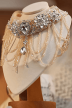 Champagne Floral Crystal Long Fringe Choker Necklace Avalabel