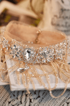 Champagne Floral Crystal Long Fringe Choker Necklace Avalabel