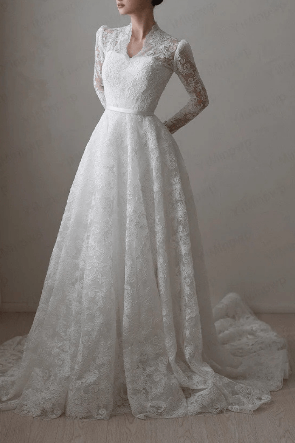 Vicky White Lace Long Sleeve Ball Gown Wedding Dress Avalabel