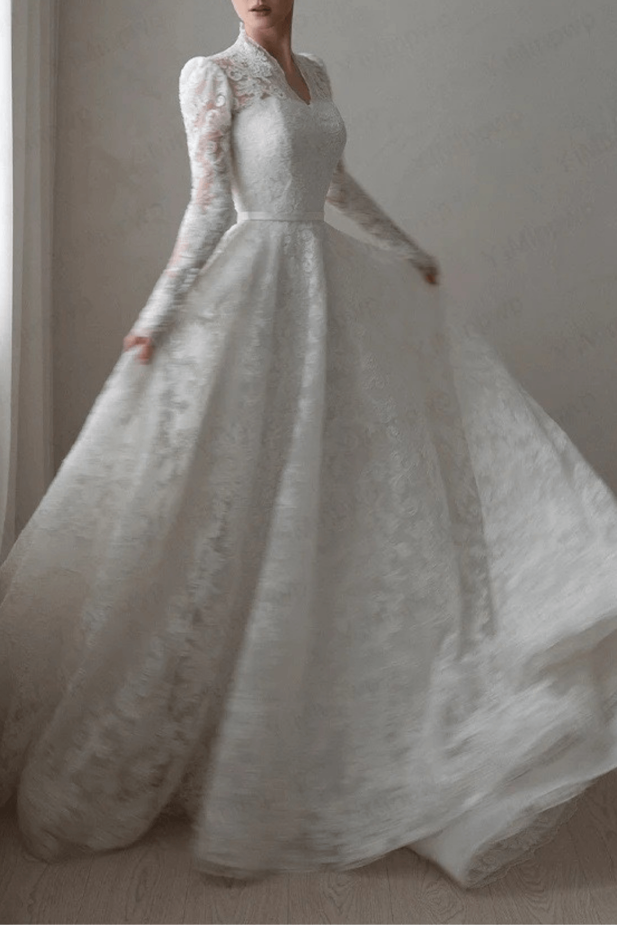 Vicky White Lace Long Sleeve Ball Gown Wedding Dress Avalabel
