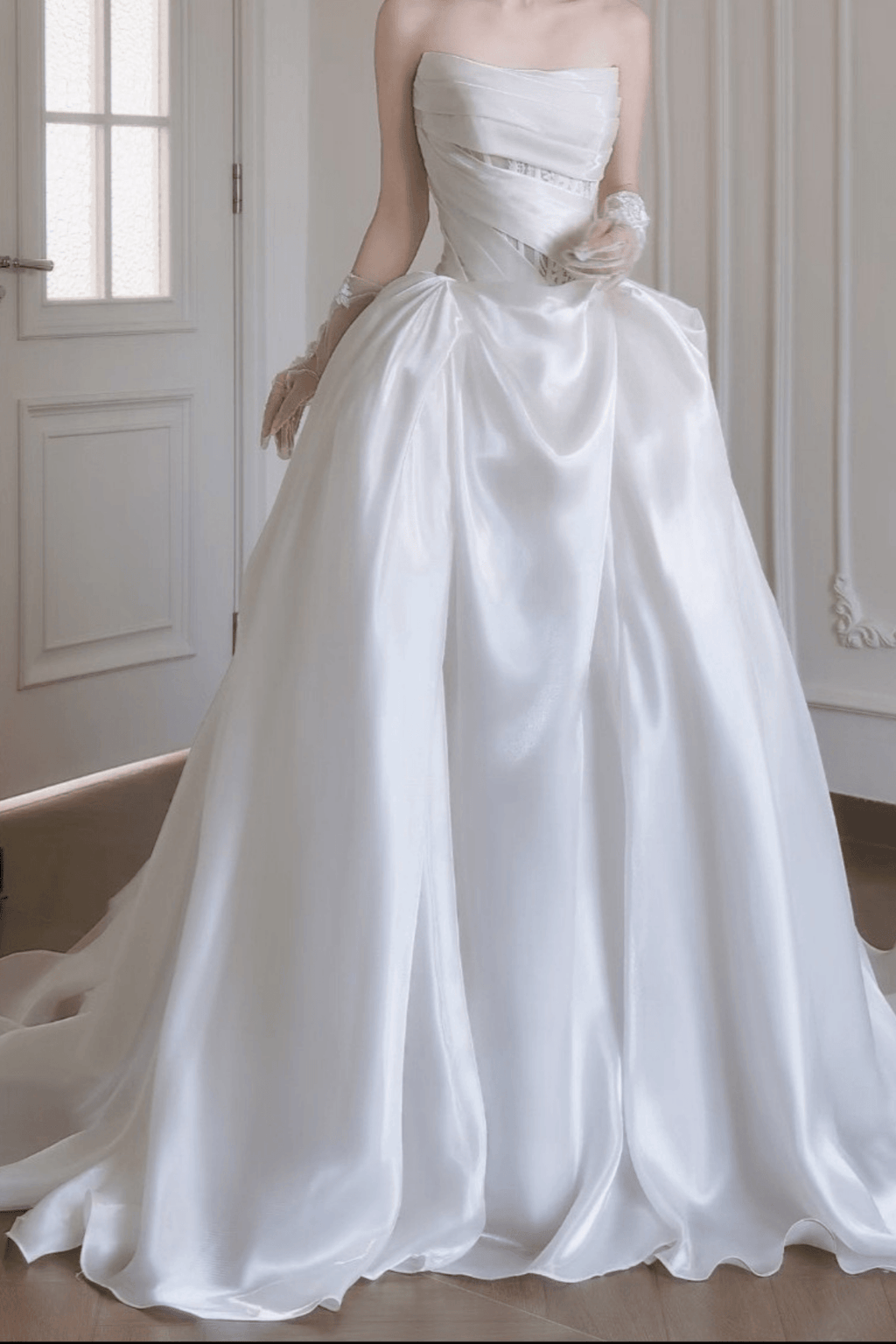 Tracy Strapless Satin Pleated Ball Gown Wedding Dress Avalabel