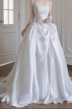 Tracy Strapless Satin Pleated Ball Gown Wedding Dress Avalabel