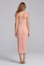 Ruby Pink Spaghetti Strap Lace Midi Dress Avalabel