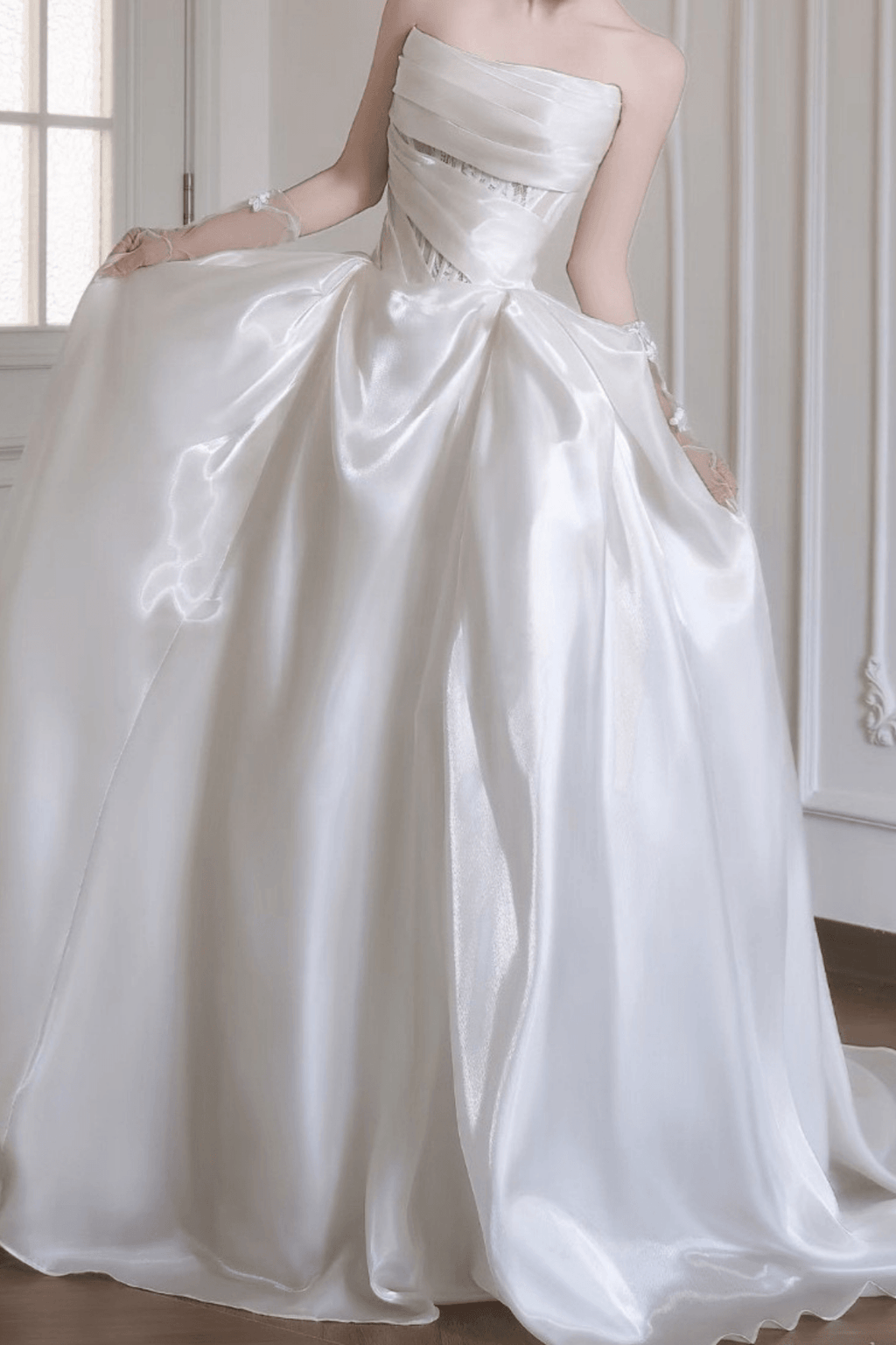 Tracy Strapless Satin Pleated Ball Gown Wedding Dress Avalabel