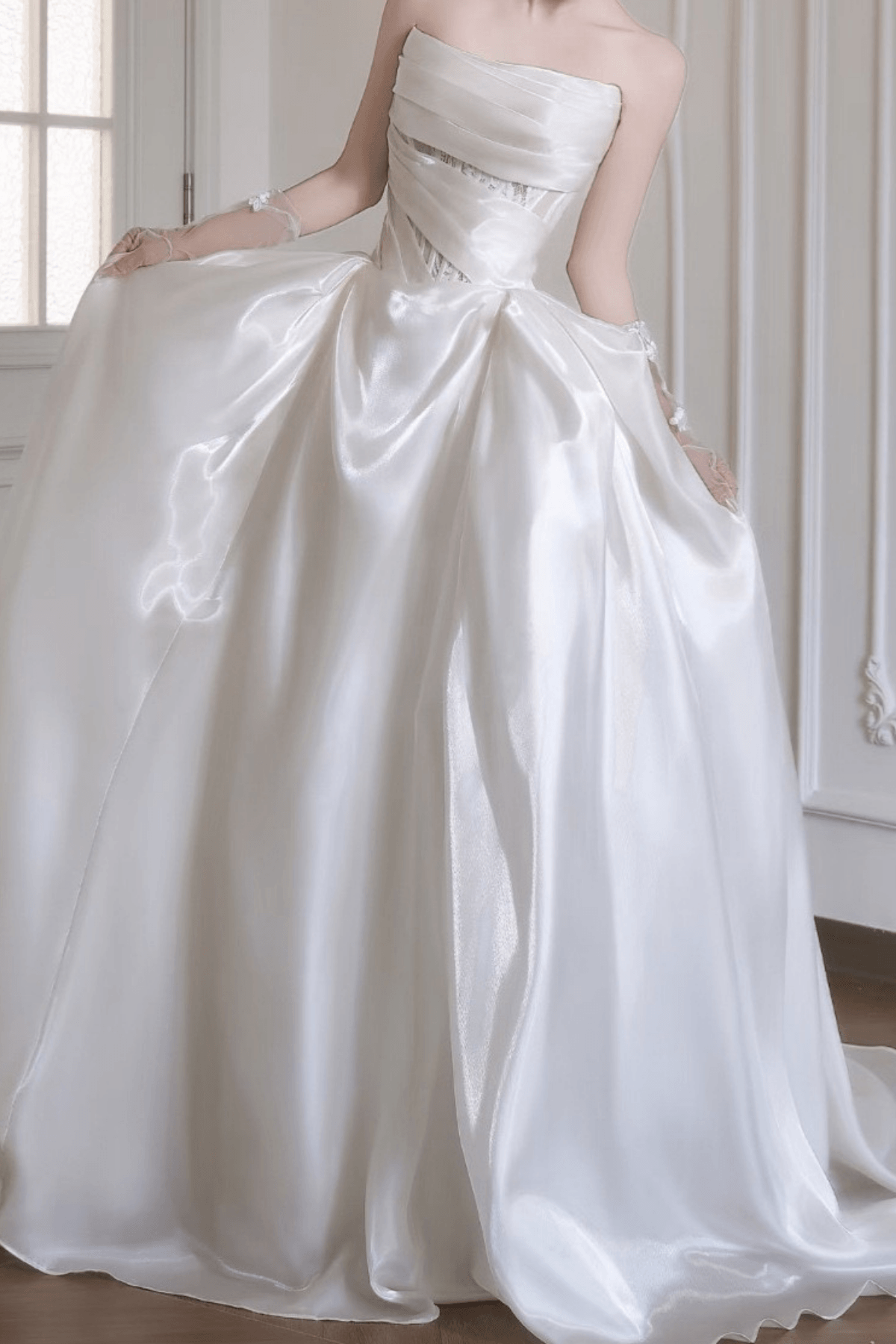 Tracy Strapless Satin Pleated Ball Gown Wedding Dress Avalabel