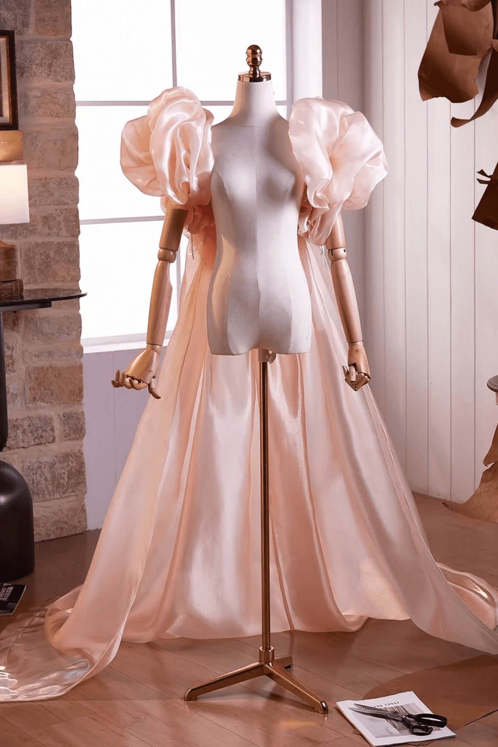 Blush Satin Oversized Puff Shoulder Shawl Cape Avalabel