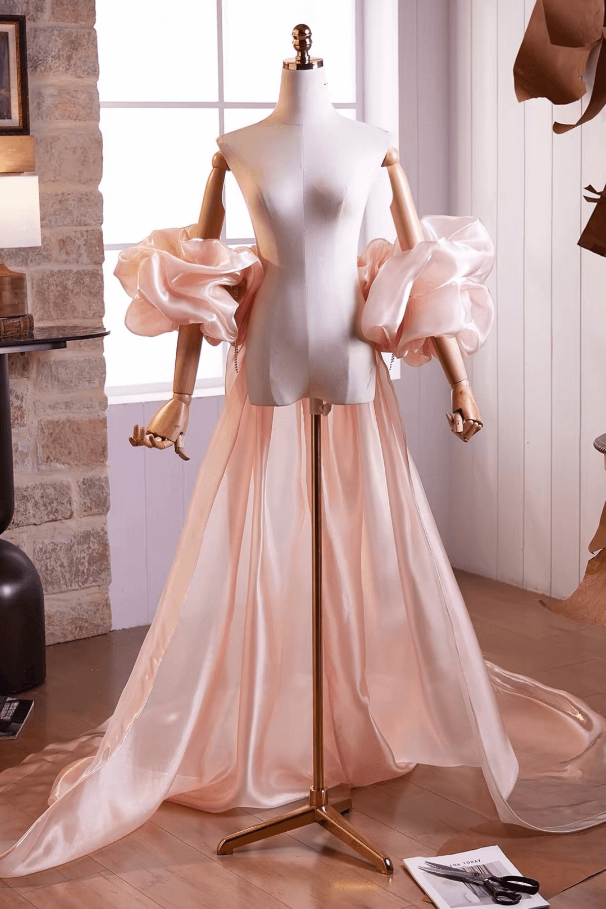 Blush Satin Oversized Puff Shoulder Shawl Cape Avalabel