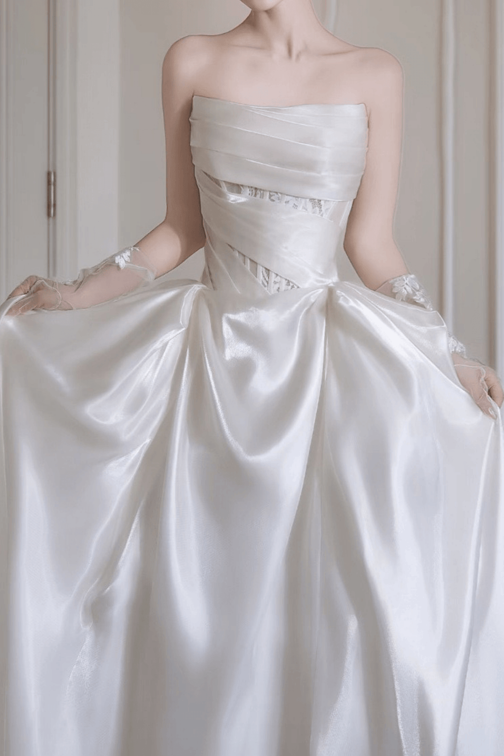 Tracy Strapless Satin Pleated Ball Gown Wedding Dress Avalabel